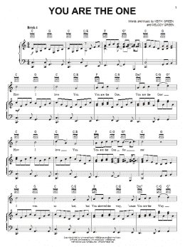 page one of You Are The One (Piano, Vocal & Guitar Chords (Right-Hand Melody))