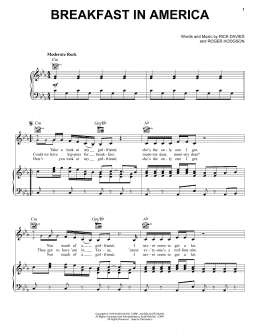 page one of Breakfast In America (Piano, Vocal & Guitar Chords (Right-Hand Melody))