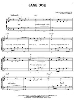 page one of Jane Doe (Easy Piano)