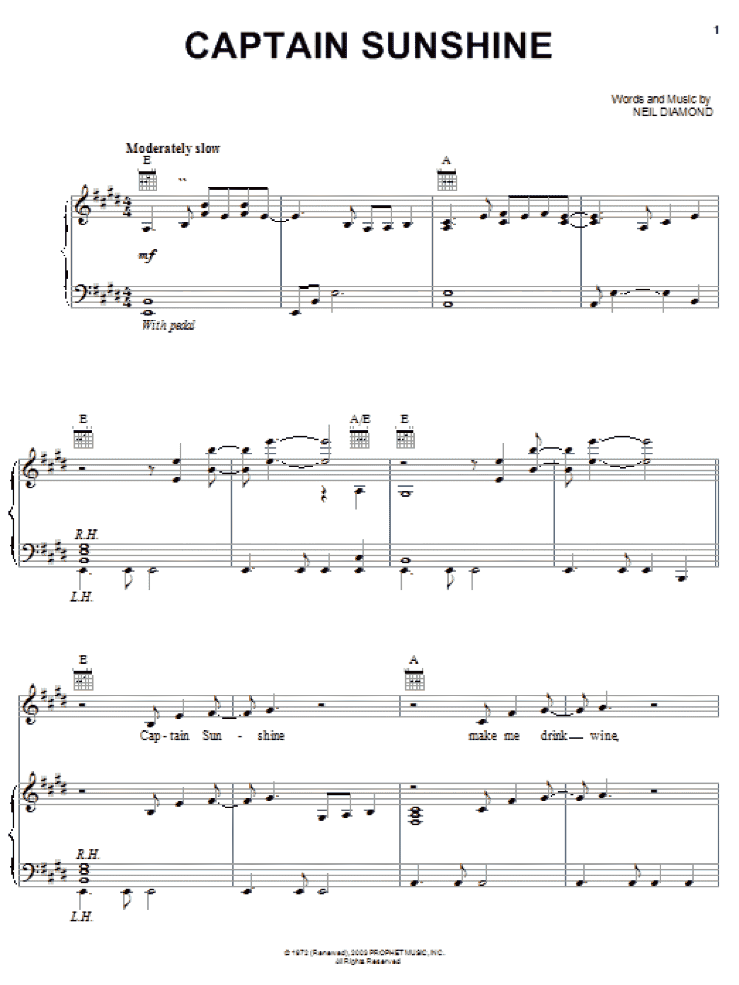 Captain Sunshine (Piano, Vocal & Guitar Chords (Right-Hand Melody))