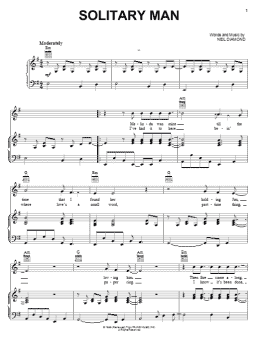 page one of Solitary Man (Piano, Vocal & Guitar Chords (Right-Hand Melody))