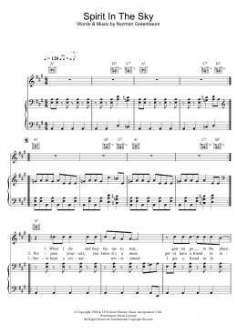 page one of Spirit In The Sky (Piano, Vocal & Guitar Chords)