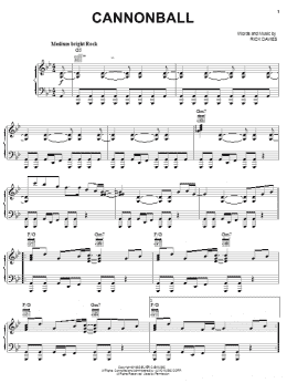 page one of Cannonball (Piano, Vocal & Guitar Chords (Right-Hand Melody))