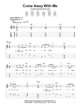 page one of Come Away With Me (Easy Guitar Tab)