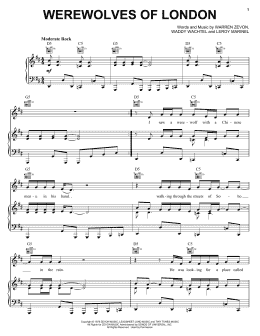 page one of Werewolves Of London (Piano, Vocal & Guitar Chords (Right-Hand Melody))