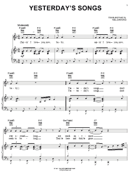 page one of Yesterday's Songs (Piano, Vocal & Guitar Chords (Right-Hand Melody))