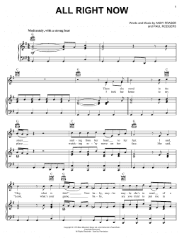 page one of All Right Now (Piano, Vocal & Guitar Chords (Right-Hand Melody))