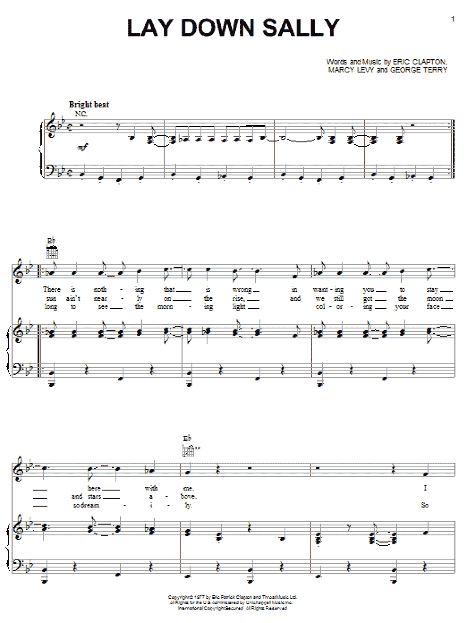 Lay Down Sally (Piano, Vocal & Guitar Chords (Right-Hand Melody))