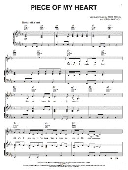 page one of Piece Of My Heart (Piano, Vocal & Guitar Chords (Right-Hand Melody))