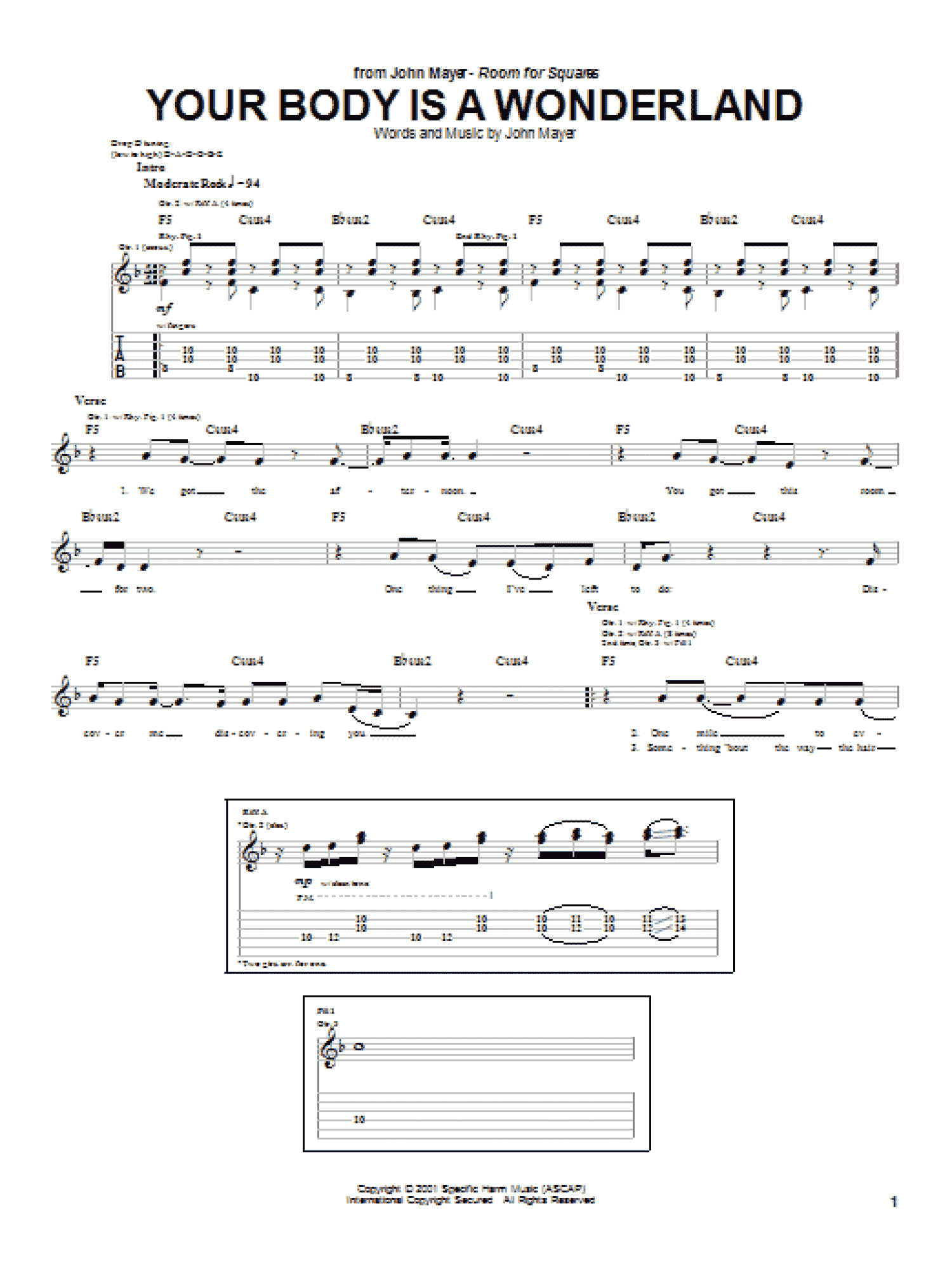 Your Body Is A Wonderland (Guitar Tab)