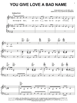 page one of You Give Love A Bad Name (Piano, Vocal & Guitar Chords (Right-Hand Melody))