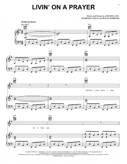 page one of Livin' On A Prayer (Piano, Vocal & Guitar Chords (Right-Hand Melody))