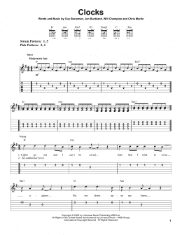 page one of Clocks (Easy Guitar Tab)