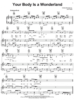 page one of Your Body Is A Wonderland (Piano, Vocal & Guitar Chords (Right-Hand Melody))