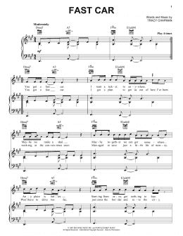 page one of Fast Car (Piano, Vocal & Guitar Chords)