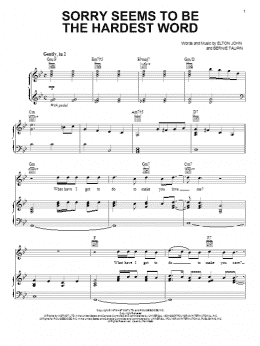 page one of Sorry Seems To Be The Hardest Word (Piano, Vocal & Guitar Chords (Right-Hand Melody))