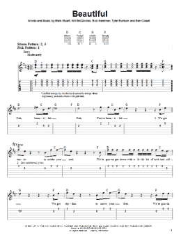 page one of Beautiful (Easy Guitar Tab)