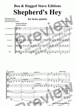 page one of Shepherd's Hey for brass quintet