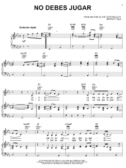 page one of No Debes Jugar (Piano, Vocal & Guitar Chords (Right-Hand Melody))