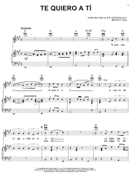 page one of Te Quiero A Ti (Piano, Vocal & Guitar Chords (Right-Hand Melody))