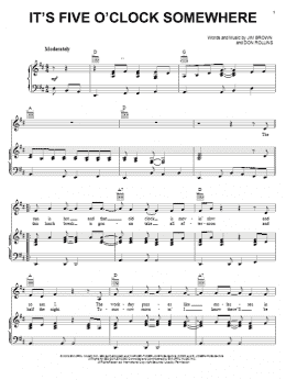 page one of It's Five O'Clock Somewhere (Piano, Vocal & Guitar Chords (Right-Hand Melody))