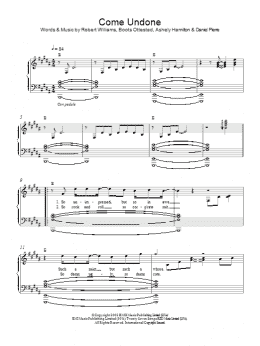 page one of Come Undone (Piano Solo)
