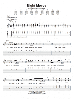 page one of Night Moves (Easy Guitar Tab)