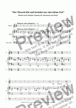 page one of Der Mensch lebt und bestehet nur eine kleine Zeit, Motet after a poem by Matthias Claudius for Soprano and Organ, op. 19
