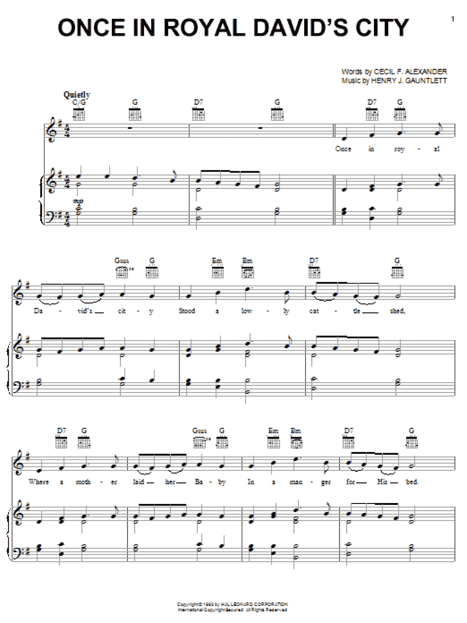 Once In Royal David's City (Piano, Vocal & Guitar Chords (Right-Hand Melody))