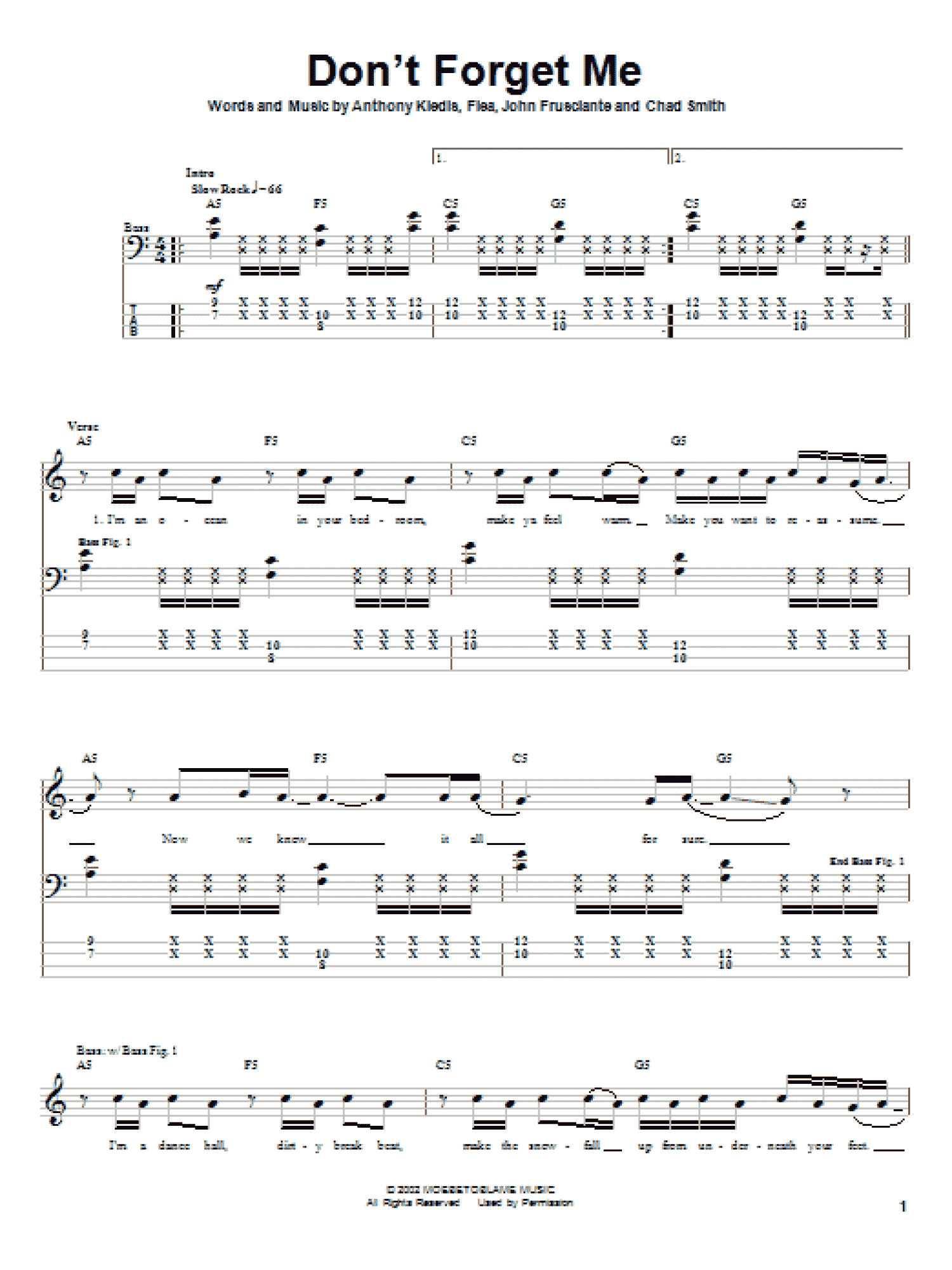 Don't Forget Me (Bass Guitar Tab)