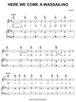 page one of Here We Come A-Wassailing (Piano, Vocal & Guitar Chords (Right-Hand Melody))