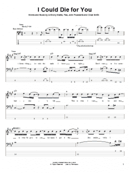 page one of I Could Die For You (Bass Guitar Tab)