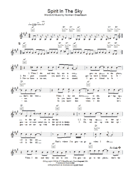 page one of Spirit In The Sky (Lead Sheet / Fake Book)
