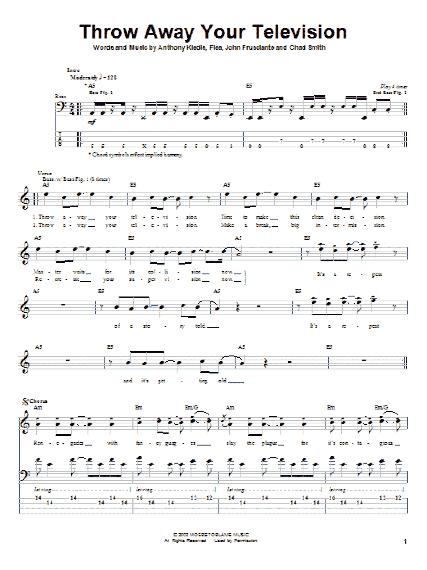 Throw Away Your Television (Bass Guitar Tab)