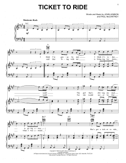 page one of Ticket To Ride (Piano, Vocal & Guitar Chords (Right-Hand Melody))