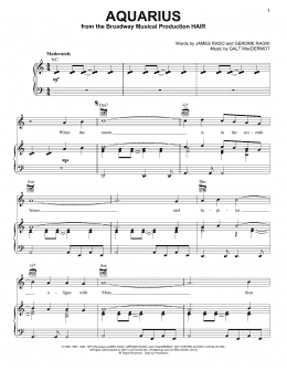 page one of Aquarius (Piano, Vocal & Guitar Chords (Right-Hand Melody))