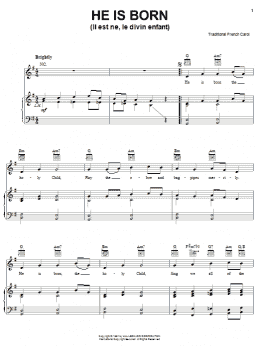 page one of He Is Born, The Holy Child (Il Est Ne, Le Divin Enfant) (Piano, Vocal & Guitar Chords (Right-Hand Melody))