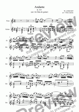 page one of Andante K 315  (arr. for flute & guitar)
