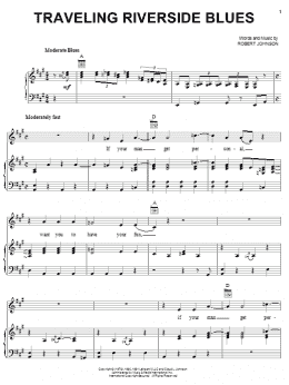 page one of Traveling Riverside Blues (Piano, Vocal & Guitar Chords (Right-Hand Melody))
