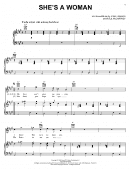 page one of She's A Woman (Piano, Vocal & Guitar Chords (Right-Hand Melody))