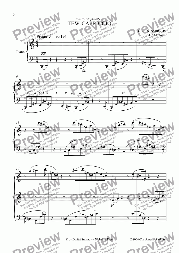 page one of ANGELS OF ALBION  op64/2. Tew-Capriccio. Pf