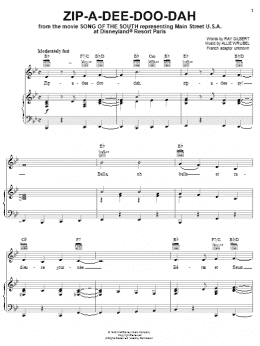 page one of Zip-A-Dee-Doo-Dah (from Song Of The South) [French version] (Piano, Vocal & Guitar Chords (Right-Hand Melody))