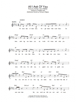 page one of All I Ask Of You (from The Phantom Of The Opera) (Lead Sheet / Fake Book)