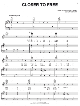 page one of Closer To Free (Piano, Vocal & Guitar Chords (Right-Hand Melody))