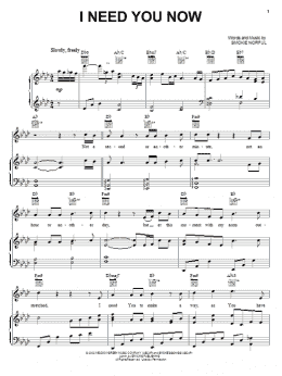 page one of I Need You Now (Piano, Vocal & Guitar Chords (Right-Hand Melody))
