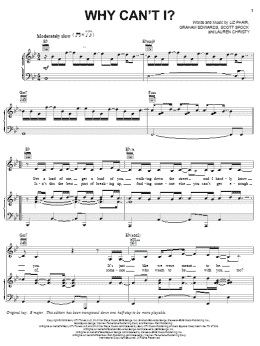 page one of Why Can't I? (Piano, Vocal & Guitar Chords (Right-Hand Melody))