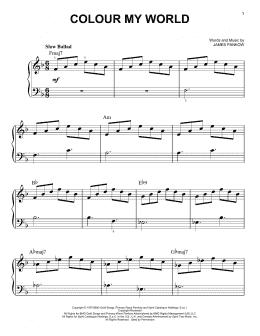 page one of Colour My World (Easy Piano)