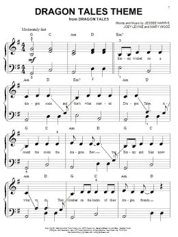 page one of Dragon Tales Theme (Big Note Piano)