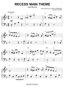 page one of Recess Main Theme (from the Disney TV Series Recess) (Big Note Piano)
