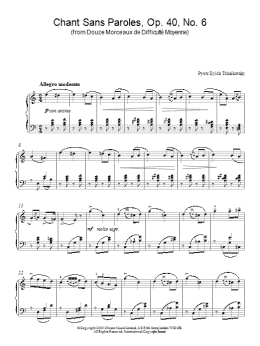 page one of Chant Sans Paroles, Op. 40, No. 6 (from Douze Morceaux de Difficult Moyenne) (Piano Solo)
